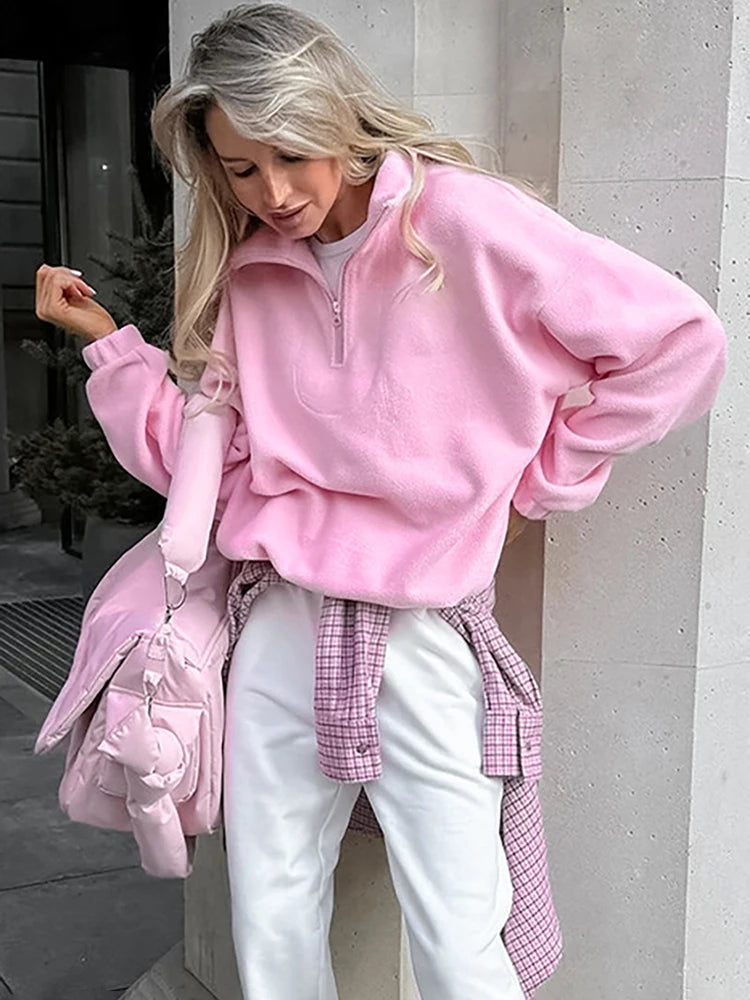 Aiertu  -  Fashion Women's Sports Sweatshirts Velvet 2026 Autumn Winter New Niche Solid Loose Casual Outer Top Long Sleeve Pullover Aiertu