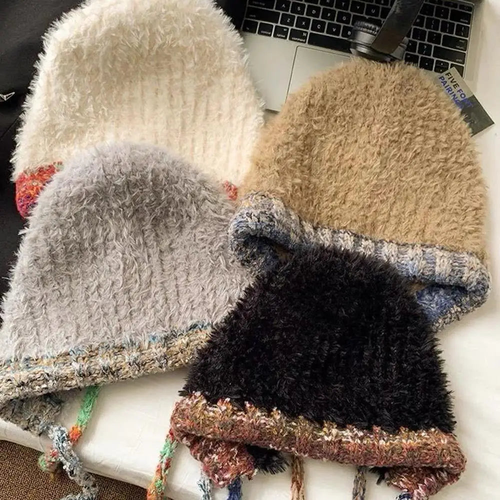 Aiertu  -  Plush Knitted Hat For Women New Autumn And Winter Thickened Warmth And Cold Resistant Woolen Hat Big Headed Cap Balaclava Hat Aiertu