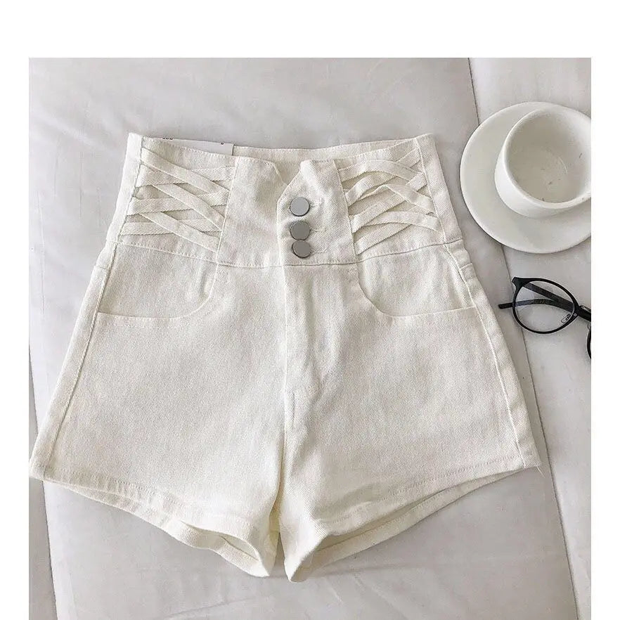 Aiertu  -  Harajuku Goth Light Blue High Waisted Jean Shorts New Loose Wide Leg Pants Fashion Single Breasted A Line Shorts for Women Aiertu