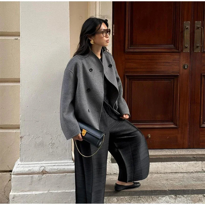 Aiertu  -  Casual Lapel Cotton Coats Women Loose Double Breasted Long Sleeve Jackets 2026 Autumn Winter New Female Chic Street Tops Outwear Aiertu