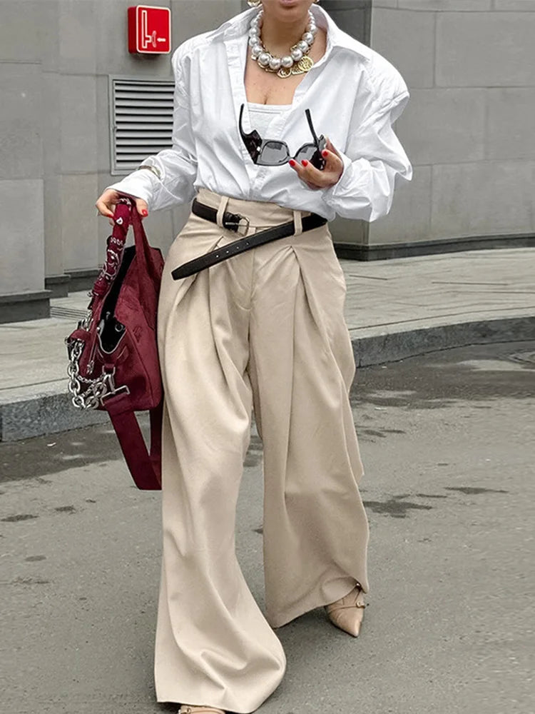 Aiertu  -  Casual Khaki Pleated Wide Legs Pants Women Chic High Waist Baggy Trousers Female 2026 Spring Summer New Fashion Office Pant Aiertu