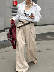 Aiertu  -  Casual Khaki Pleated Wide Legs Pants Women Chic High Waist Baggy Trousers Female 2026 Spring Summer New Fashion Office Pant Aiertu