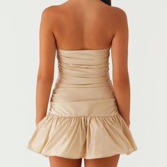 Aiertu  -  Chic 2026 Ruched Tube Top Dress Women Strapless Sleeveless Slim Fit Flare Mini Dress Summer Clubbing Dress Aiertu