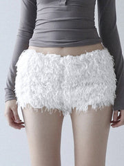 Aiertu - summer inspo Faux Fur Solid Knitted Women’s Short Chic Y2K Skinny Simple Low Waist Autumn Winter Design Basic Pants Aiertu