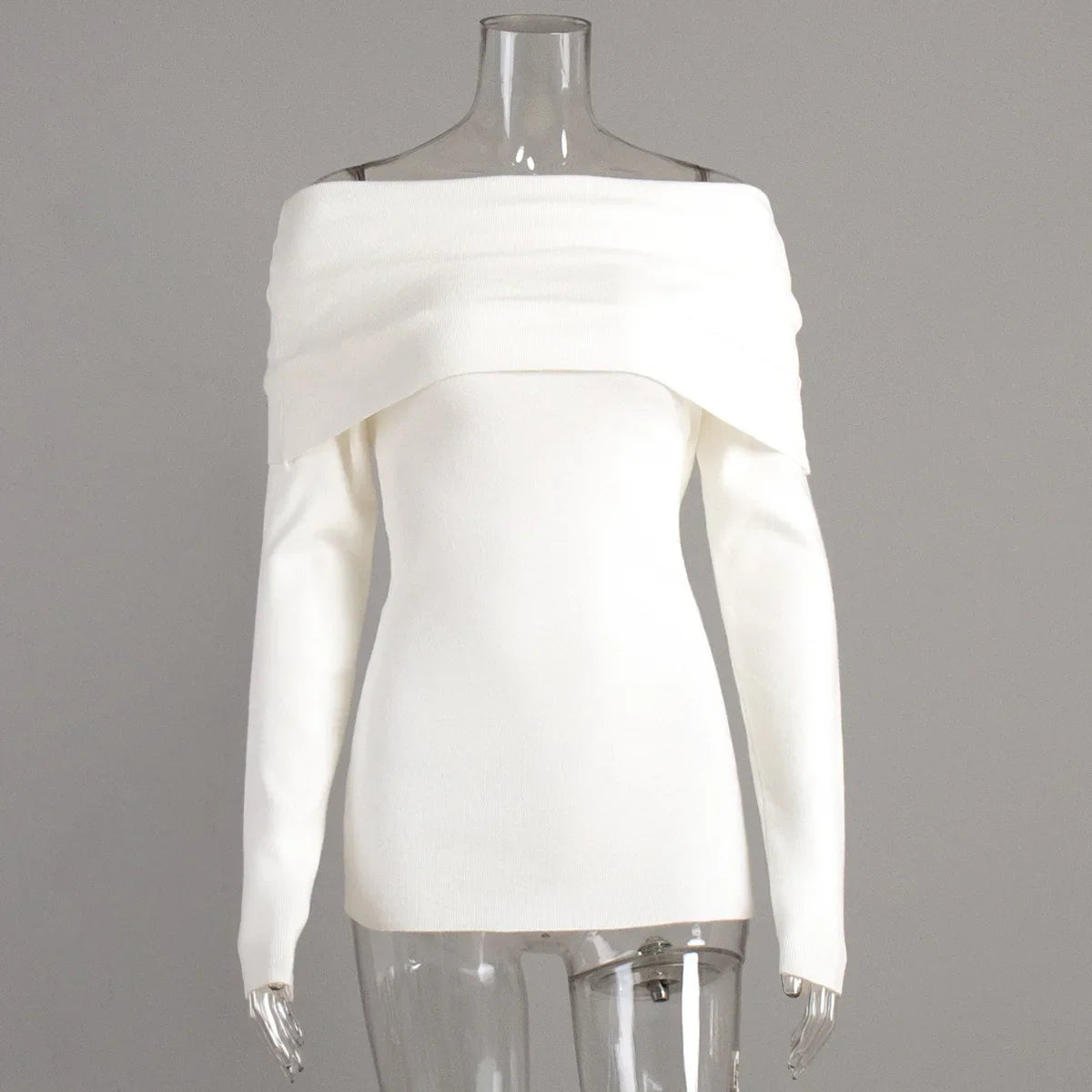 Aiertu  -  Women's Pullover Long Sleeved Knitted Base Shirt Autumn Winter Office Lady Sweater One Shoulder Sexy Slim Fit Off Shoulder Top Aiertu