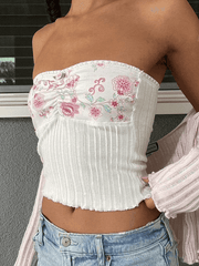 Aiertu  -  Patchwork Floral Knitted Bandeau Top Aiertu
