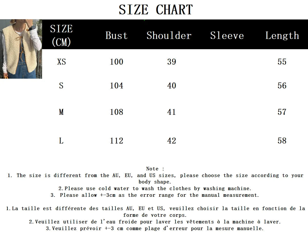 Aiertu  -  Winter New Solid Fleece Vest Jacket Women 2025 Round Neck Lace-up Sleeveless Jackets Simple Casual Fashion Waistcoat Outerwear Aiertu