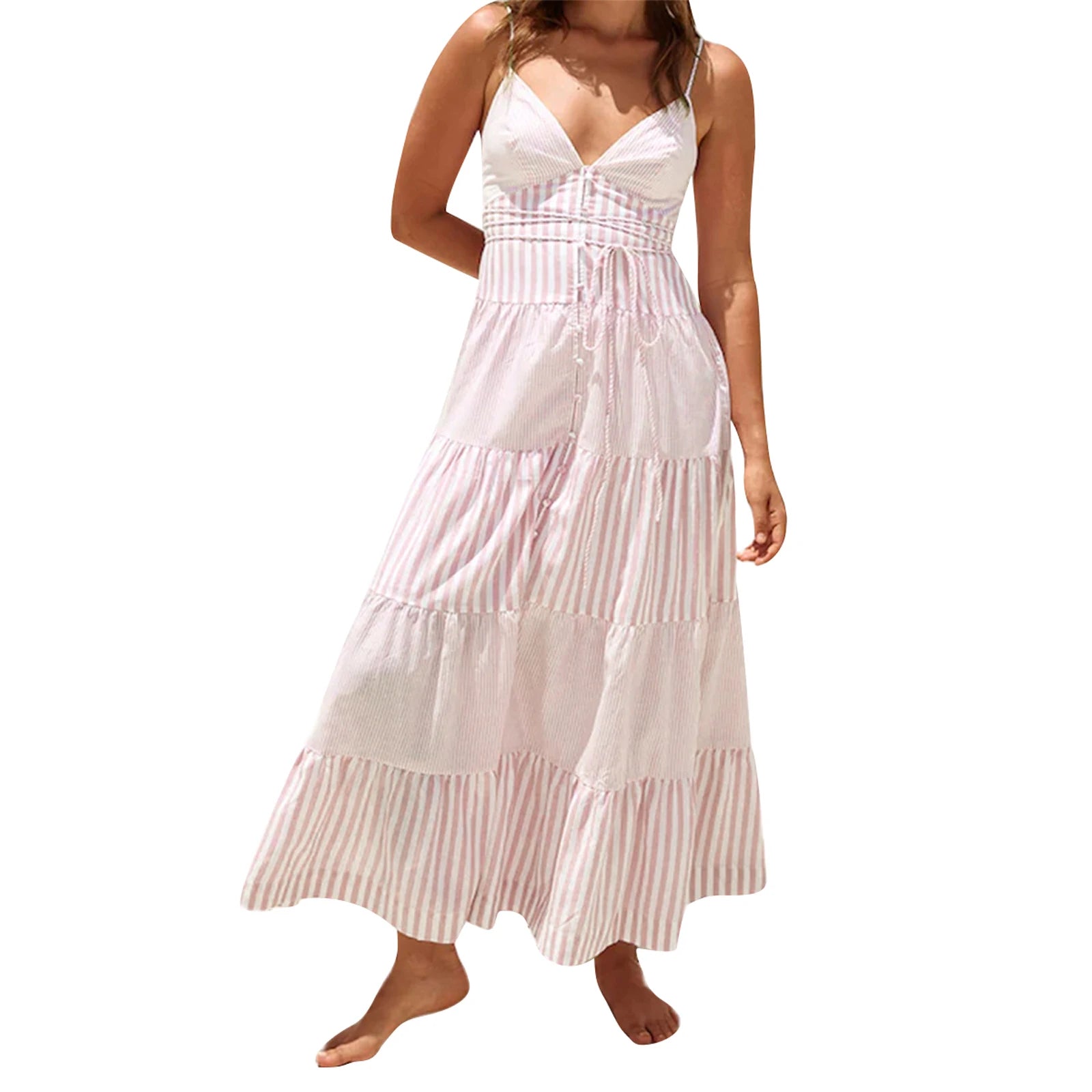 Aiertu  -  Elegant Floral Print Off-Shoulder Maxi Dress Boho Style Ruffle Sleeveless Beach Party Long Dress for Women Summer Fashion Aiertu