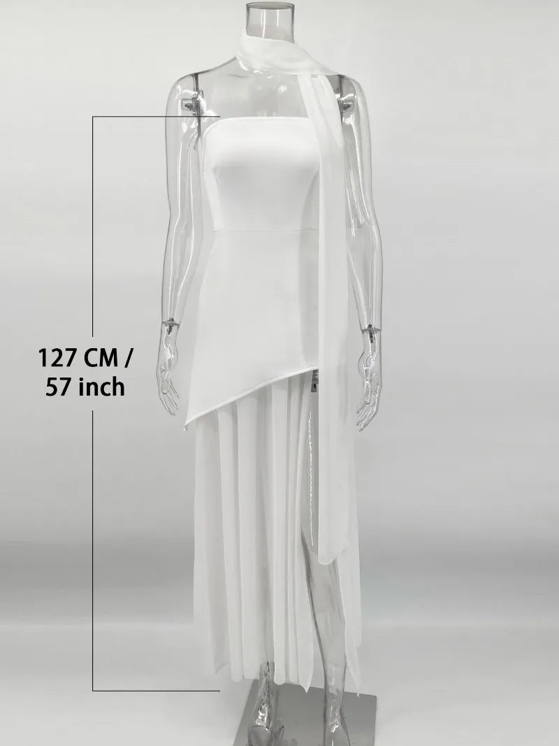 Aiertu  Lace Patchwork Tube Top Dress Women 2025 Summer Fashion High Waist Off Shoulder Maxi Dress Vacation Elegant Party Dress Aiertu