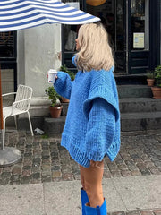 Aiertu  -  Oversized Turtleneck Blue Knitted Pullover For Women Loose Long Lantern Sleeve Sweater Tops Autumn New Lady High Streetwear Aiertu