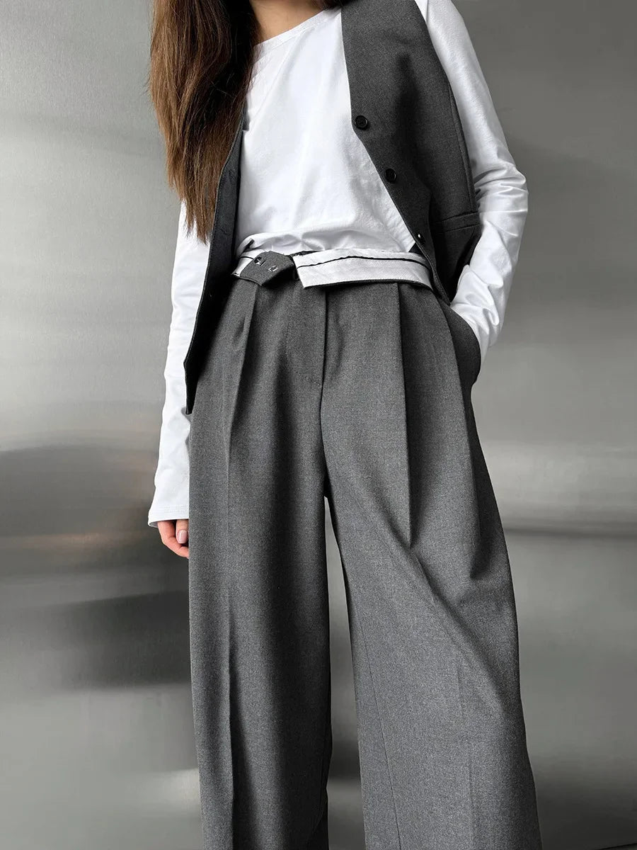 Aiertu  -  Wide Leg Pants Spring Summer New Women's Solid Color Fashion High Waist Trousers Office Lady Chic Loose Suit Pants Aiertu