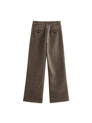 Aiertu  Women Fashion Brown Front Zipper Straight Pants Vintage Mid Waist Full Length Female Chic Lady Trousers Aiertu