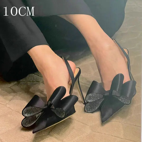 Aiertu  -  Bow Satin Stilettos New Women Point Toe Thin High Heel Slingbacks Elegant Sweet Pumps Sandals Shoes For Woman Aiertu