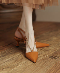 Aiertu  Unique Splicing High Heel Sandals Orange Sheepskin Pointed Toe Aiertu