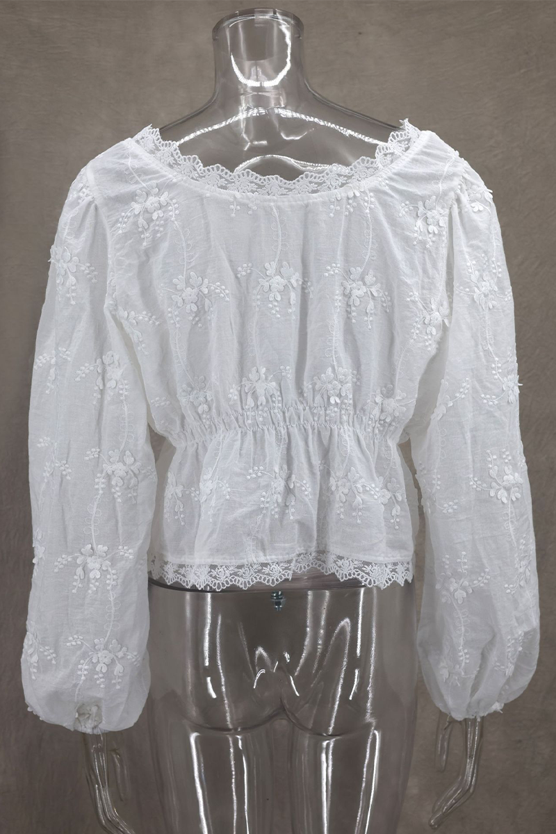 Aiertu  -  Sexy Daily Solid Color Embroidered Buttons See-Through U Neck Blouses Aiertu