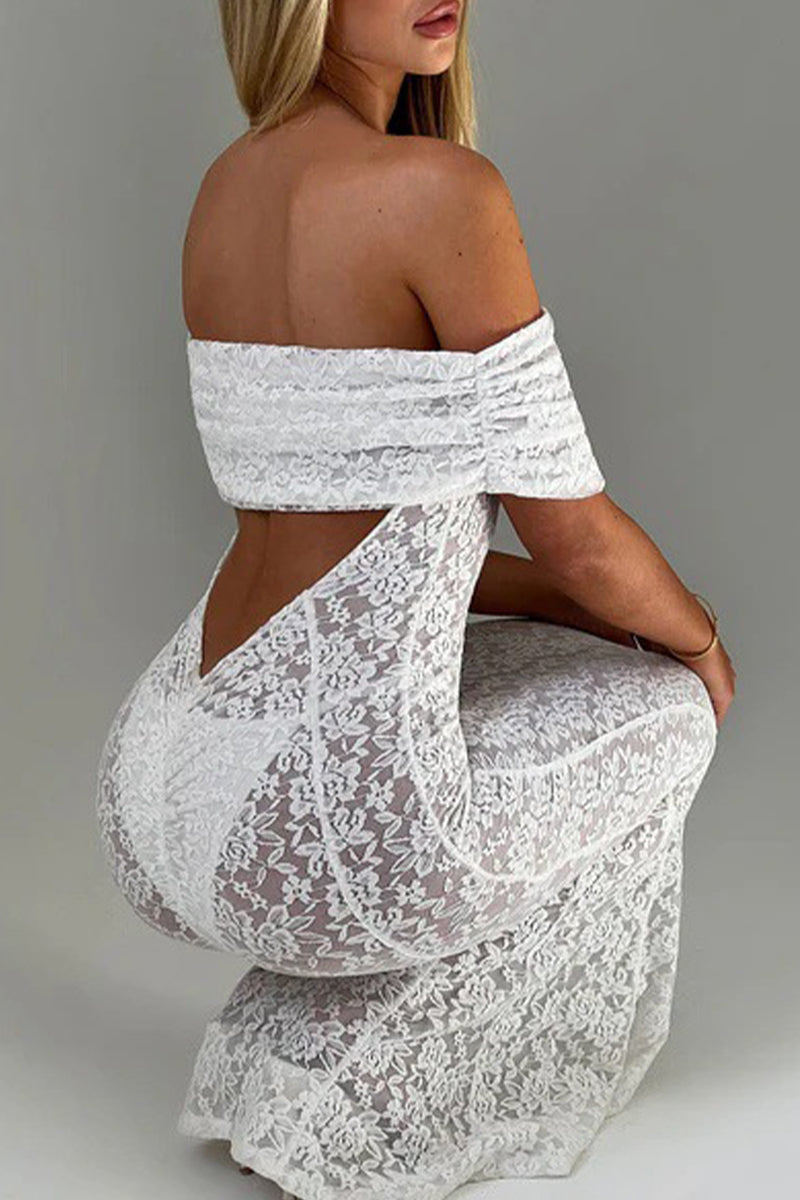 Aiertu  -  Sexy Lace Backless Fishtail Off Shoulder Long Dresses Aiertu
