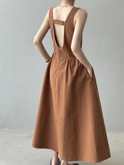 Aiertu  -  Fashion Sleeveless Long Dress Cotton Blend Solid Color Casual Summer New Dress A-line Backless Vacation Beach Dresses For Women Aiertu