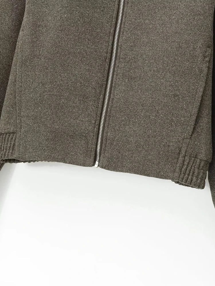 Aiertu  -  Women Fashion Army Green Front Zipper Jackets Vintage Lapel Neck Long Sleeves Female Chic Lady Outfits Aiertu