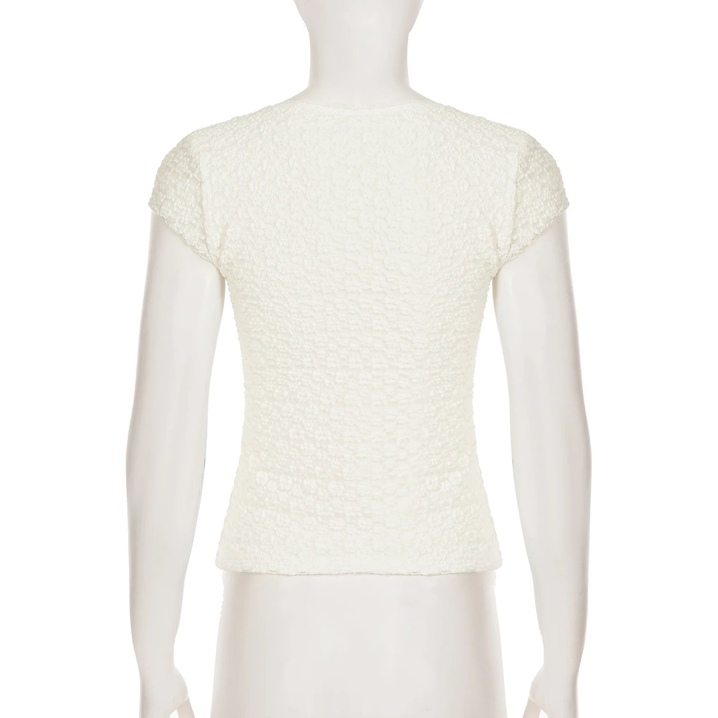 Aiertu  -  Solid Lace Crop Tops Cute Coquette Square Collar Short Sleeve Slim-fitting T-shirts for Women Summer Casual Skinny Tees Aiertu