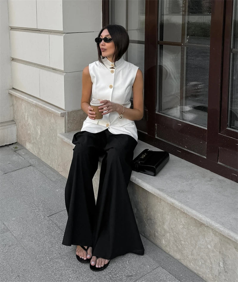 Aiertu  -  New Summer Women Vest Shirt Elegant Office Lady Tops Female Sleeveless White Shirt Stand Collar White Slim Tank 여성나시 Aiertu
