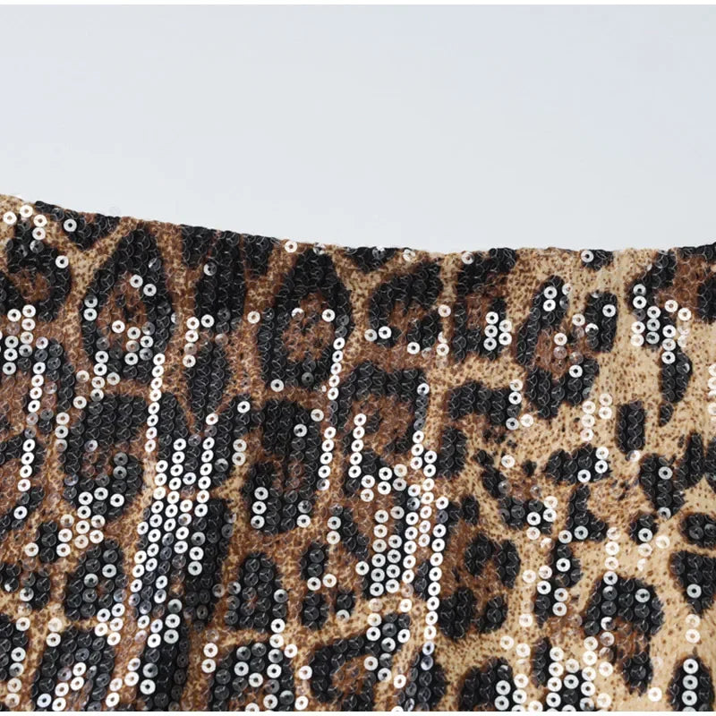 Aiertu  -  Sexy Leopard Sequined Women Skirt Suits Sleeveless Backless Lace Up Halter Top Mini Skirt 2025 Summer New Fashion Female Sets Aiertu
