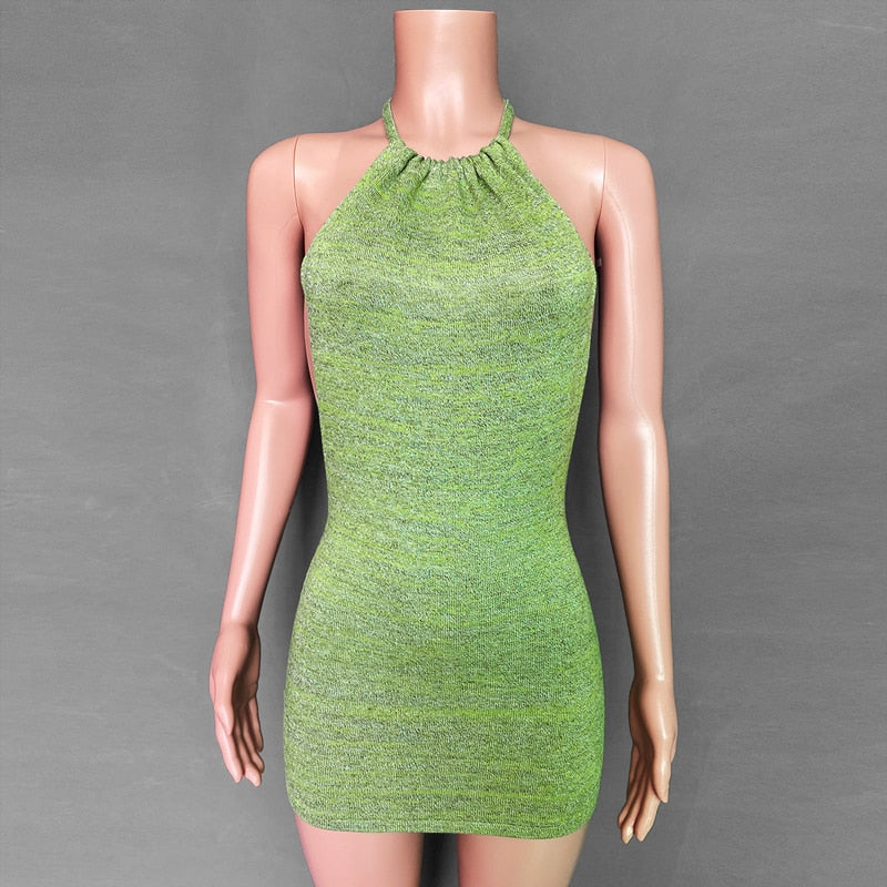 Aiertu Summer Gradient Backless Knit Dress Women New Mini Beach Party Halter Dress Holiday Slim Ladies Stretch Sweater Dress Aiertu