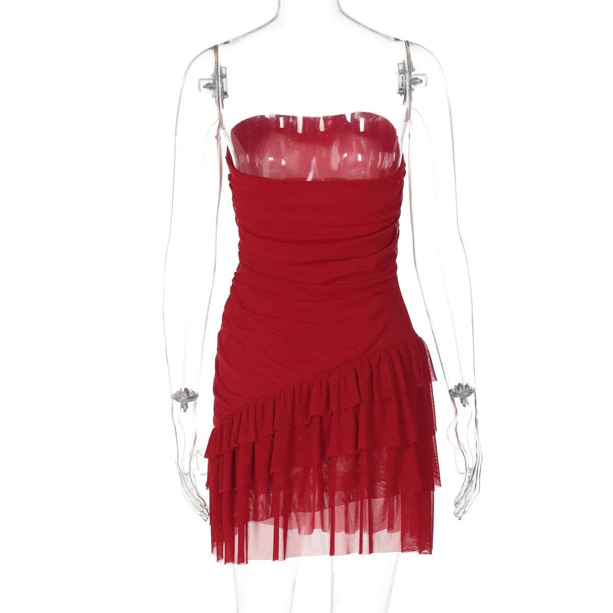 Aiertu  -  Woman Clothes Strapless Ruffles Short Wrap Dress Red Streetwear 2026 Summer Sleeveless Backless Ruched Party Night Club Dresses Aiertu