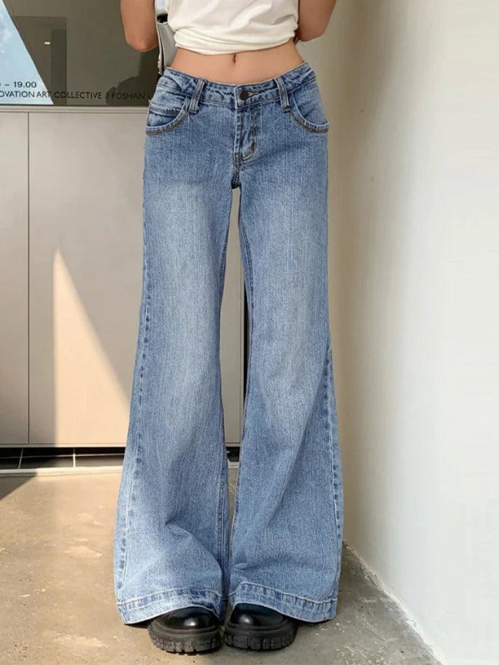Aiertu  Washed Low Waist Mopping Boyfriend Jeans Aiertu