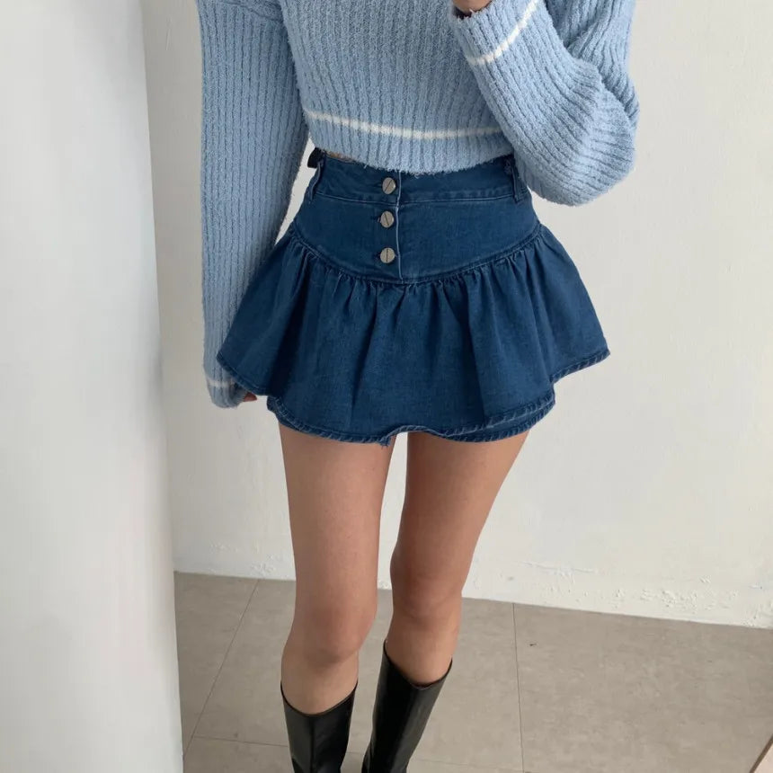 Aiertu  -  Korean Y2K Sheath High Waist Solid Color Shorts Skirts 2025 Spring Women's Slim Fit Hotsweet Sexy Style Harajuku Denim Skirt Aiertu