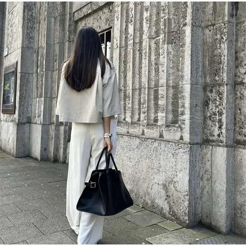 Aiertu  -  Fashion Lapel Spliced Coats Women Casual Single-breasted Pockets Short Sleeve Female Jacket Autumn Lady Solid Loose Outwear Aiertu