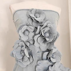 Aiertu  -  3D Appliques Flower Strapless Demin Jumpsuits For Women Off Shoulder Sleevelss Solid Color High Waist Full Length Overalls New Aiertu