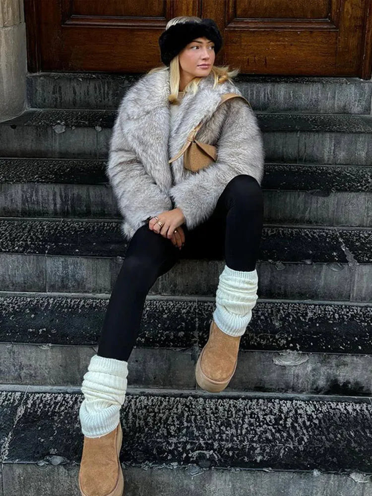 PICSGIRL  -  Elegant Solid Faux Fur Women Coat Full Sleeve Loose Lapel Lady Jacket Fashion Autumn Winter Warm Thicken Female Outwear Aiertu