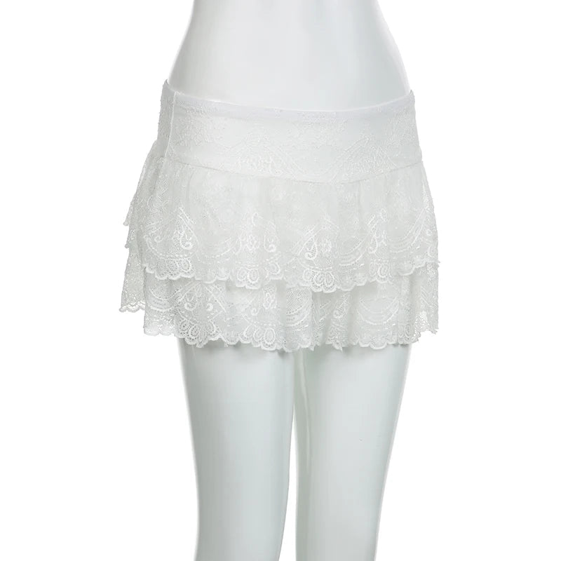 Aiertu  Y2K Aesthetic Lace Mini Skirts Low Waisted Sexy 90s Party Outfits for Women Fashion Streetwear 90s Solid Bottoms Aiertu