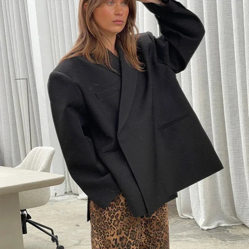 Aiertu  -  Casual Solid Oversize Blazer Coats Women Long Sleeve Pocket Button Jacket 2026 Autumn New Female High Street Tops Outwear Aiertu