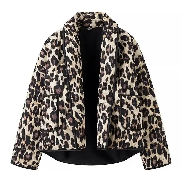 Aiertu  -  Women Casual Leopard Printed Cotton Jacket Fashion Lapel Long Sleeved With Pockets Cardigan 2026 Autumn Winter Lady Chic Coats Aiertu