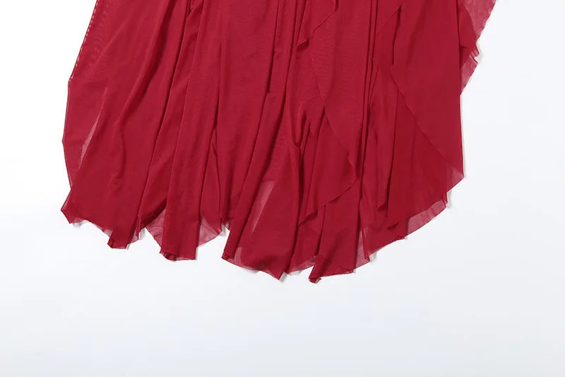 Aiertu  -  Chiffon Red Party Dresses Sexy Elagant Irregular Ruffle Sleeveless Backless Long Dresses for Women P94-FI59 Aiertu