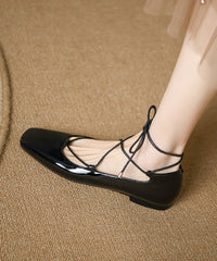 Aiertu  French Mulberry Lace Up Splicing Flats Square Toe Aiertu