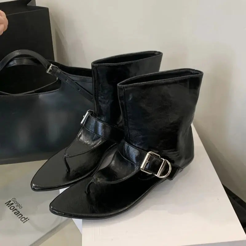 Aiertu    -  White Sandals Woman Thong Low Heels Ankle Boots Summer Ladies Shoes Punk Black Sandals Brown Flip Flops Sandales Femmes Aiertu