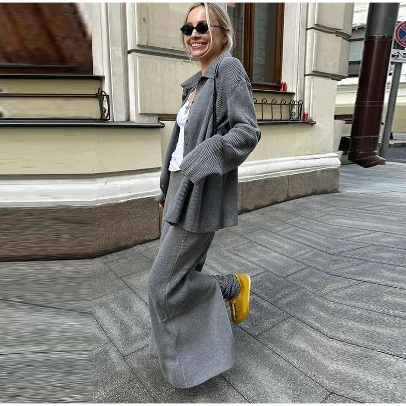 Aiertu  -  Casual Knit Cardigans Skirts Set Women Loose Lapel Single Breasted Coats High Waist Skirt 2026 Autumn New Lady Fashion Outfits Aiertu