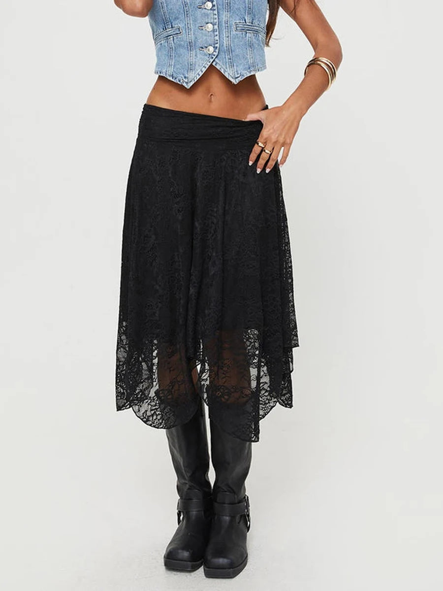 Aiertu  -  Women Lace Skirt Elegant Low Waisted Skirt Irregular Summer Midi Skirt for Casual Daily Aiertu