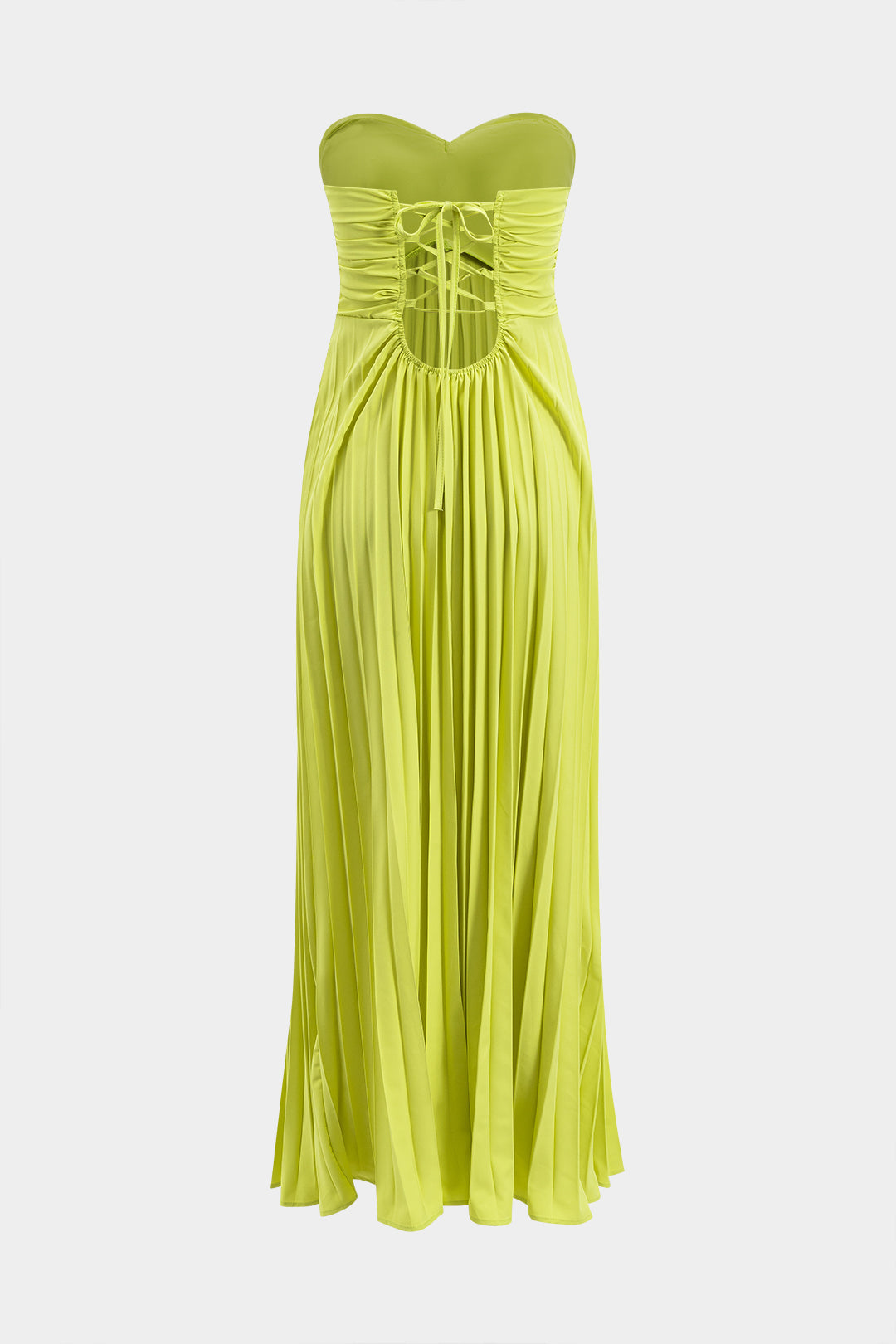 Aiertu  -  Pleated Strapless Sleeveless Maxi Dress With Tie Aiertu