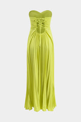 Aiertu  -  Pleated Strapless Sleeveless Maxi Dress With Tie Aiertu