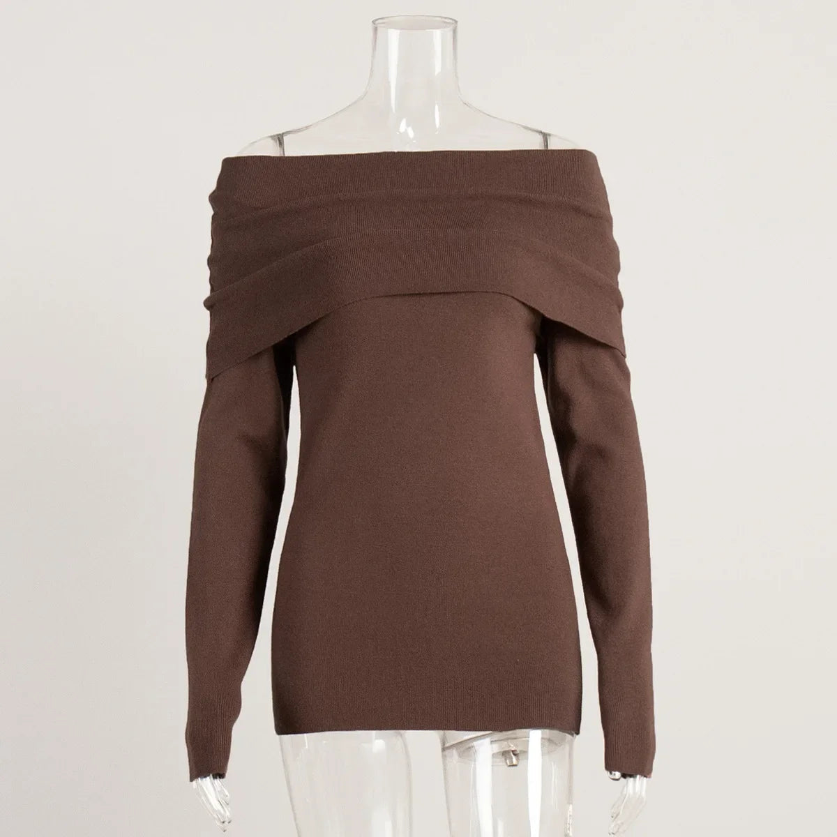 Aiertu  -  Women's Pullover Long Sleeved Knitted Base Shirt Autumn Winter Office Lady Sweater One Shoulder Sexy Slim Fit Off Shoulder Top Aiertu