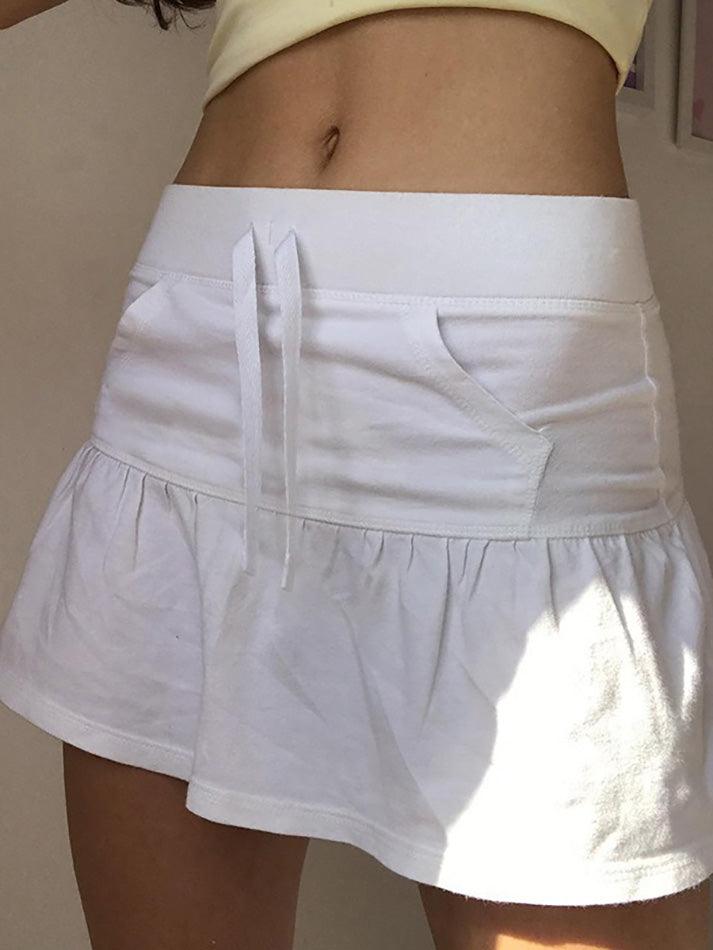 Aiertu  -Drawstring Tie Pocket A-Line Mini Skirt aiertu