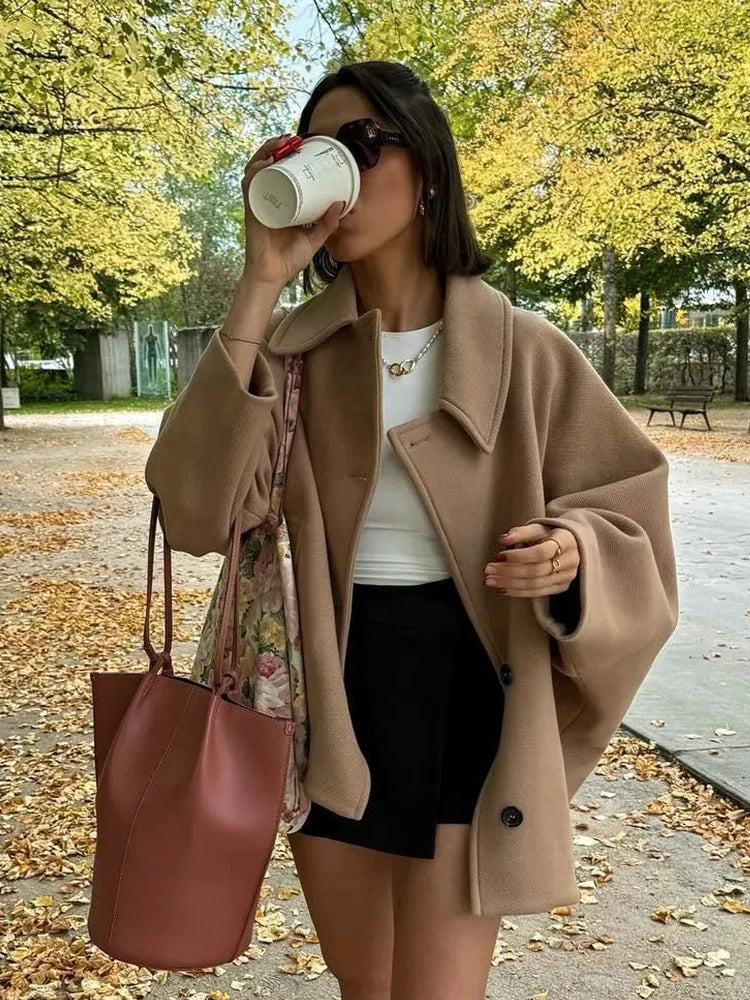 Aiertu  -  Turn Down Collar Batwing Sleeve Women Coat Winter Autumn New Coat Casual Lady Long Thick Jacket Loose Outerwear Aiertu