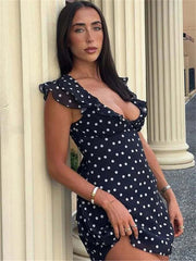 Aiertu  -  Sexy Mesh Patchwork Mini Dress Female Sleeveless V-Neck Contrast High Waist Slim Party Dress For Women Summer Y2k Dress Aiertu