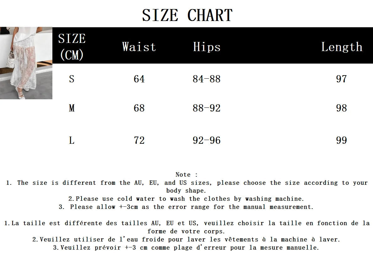 Aiertu  -  Lace Jacquard Transparent Long Skirt Women Elastic Waist White Hollow Out Sheer Midi Skirts Streetwear Sexy Elegant Faldas New Aiertu