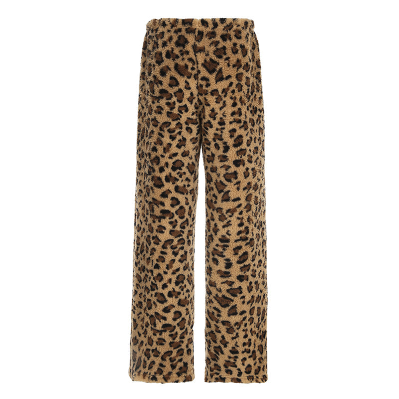 Aiertu - summer inspo Leopard Velvet Women Loose Long Pants Bow Y2k Retro Fashion Chic Warm Autumn New Trousers Design Street Style Aiertu