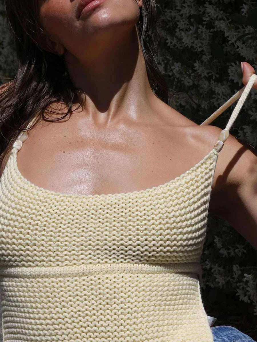 Aiertu  -  Y2K Coquette Women's Knit Cami Tops Tie Up Sleeveless Open Back Solid Color Halter Neck Tank Tops Aesthetic Streetwear Aiertu
