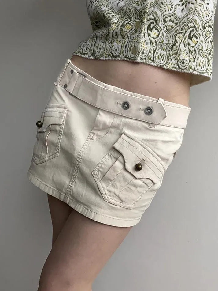 Aiertu  -  Vintage Belted Pocket Cargo Mini Skirt Aiertu